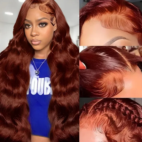 Reddish Brown Lace Front Wigs 28 Inch Pre-Plucked 200% Density Body Wave HD Lace - Picture 3 of 7